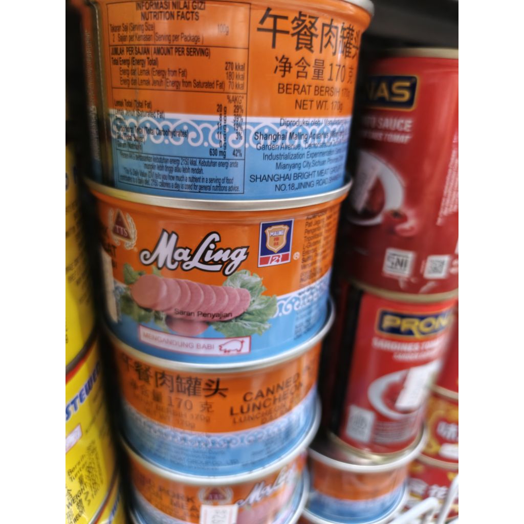 

Daging Maling TTS canned Pork Luncheon Meat. Luncheon Daging Babi dalam kaleng 170gr