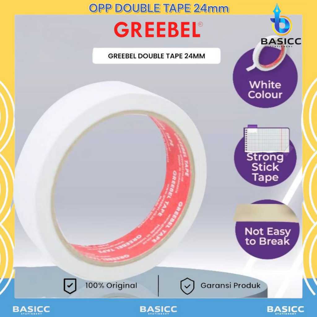 

Greebel Lakban OPP Isolasi Double Tape 24 mm (1 INCH) | @1 Rol