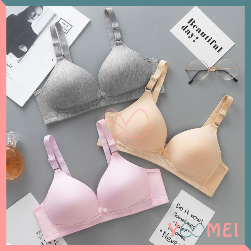 YOOMEI Bra Menyusui Busa Tipis Tanpa Kawat Kancing Depan Bh Wanita Jumbo Motif Polos