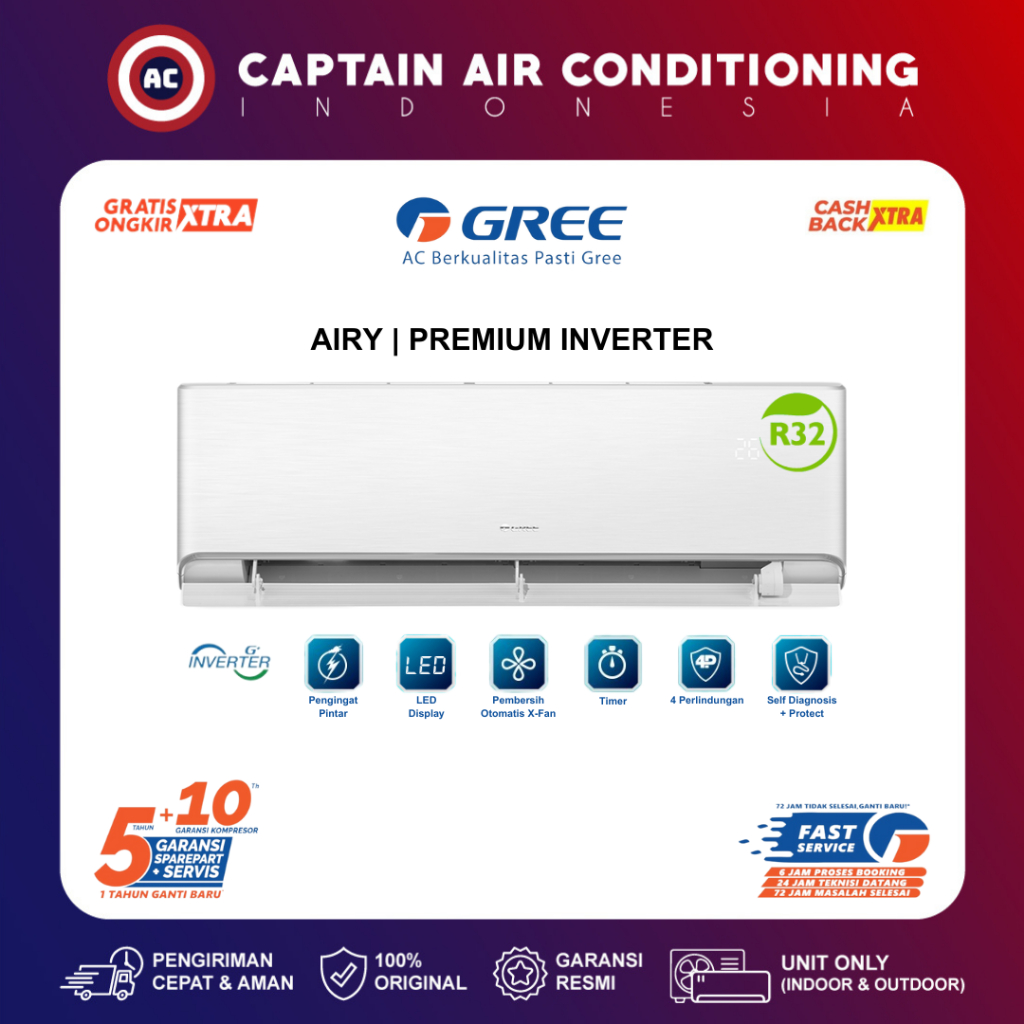 GREE AC Split GWC-12AIRY / GWC12AIRY 1.5 PK Premium Inverter - White
