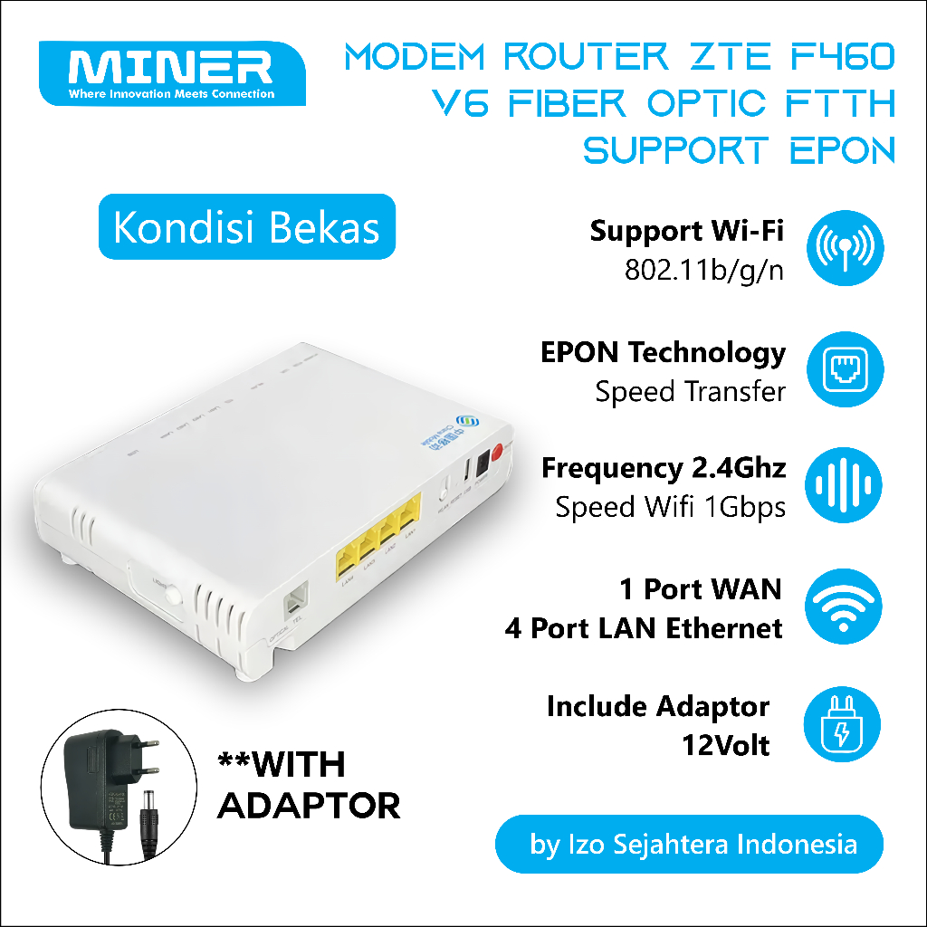 Router Modem ZTE F460 V6 Fiber Optic FTTH Support OLT Epon