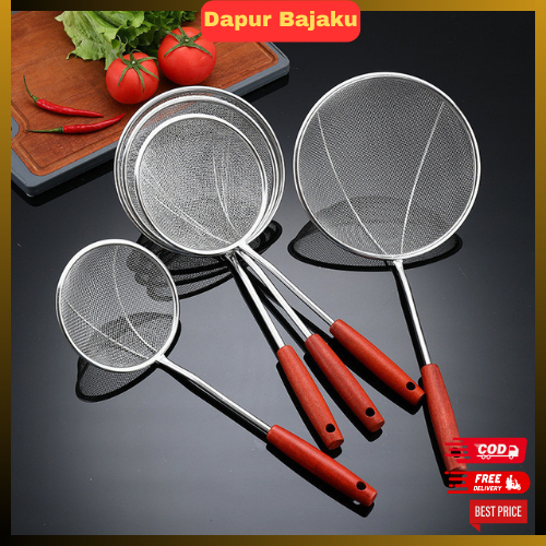 Dapur Bajaku - Saringan Halus Minyak Gagang Kayu Merah - Saringan Teh Serbaguna WL1208