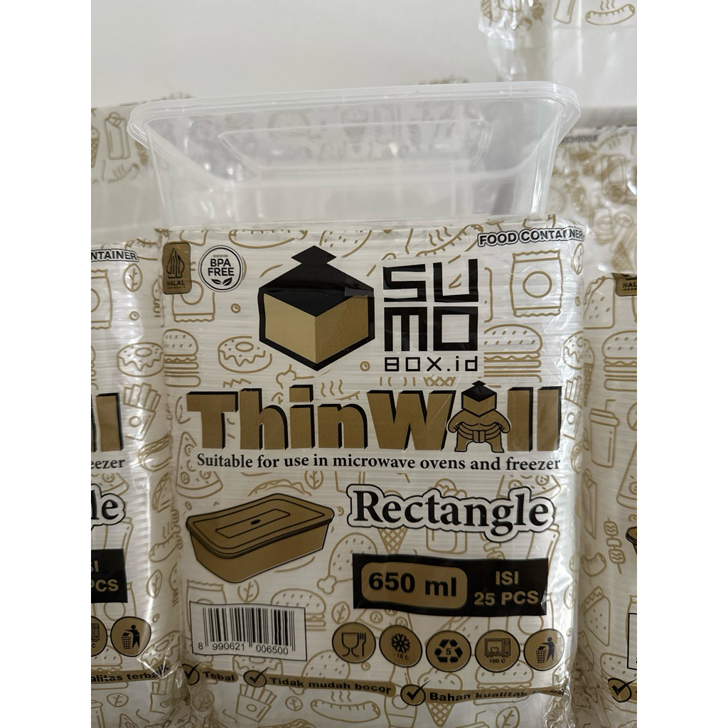Thinwall Rectangle 650ml + Tutup / Box Makanan Plastik 650ml Free Packing