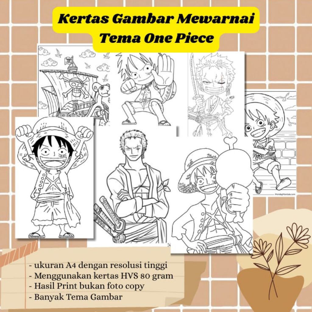 

20 LEMBAR KERTAS GAMBAR MEWARNAI TEMA ONE PIECE ( READY LANGSUNG KIRIM )