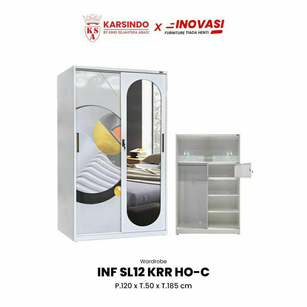 Lemari Pakaian Plat Besi - 2 Pintu Sliding Import - Lemari Besi Murah