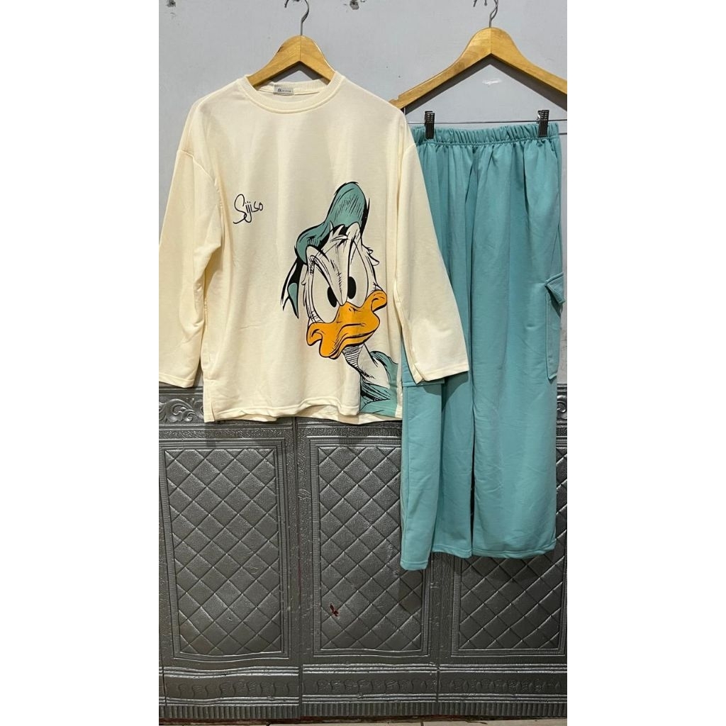 setelan  cargo sijiso/one set korean kaos premium