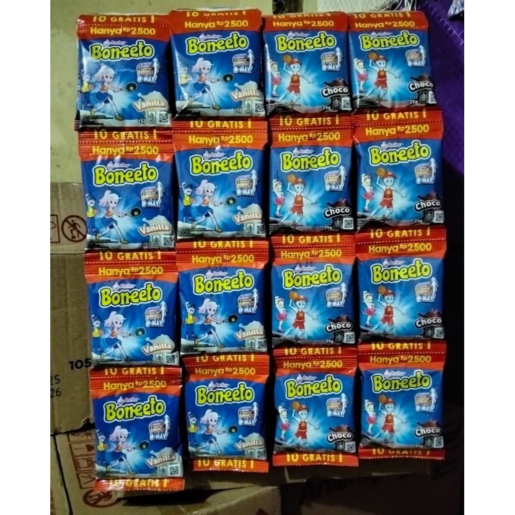 

Susu Boneeto Coklat/Vanila 25gr tinggi kalsium untuk anak usia 5-12th 1 renceng (isi 10 sachet +1 sachet)