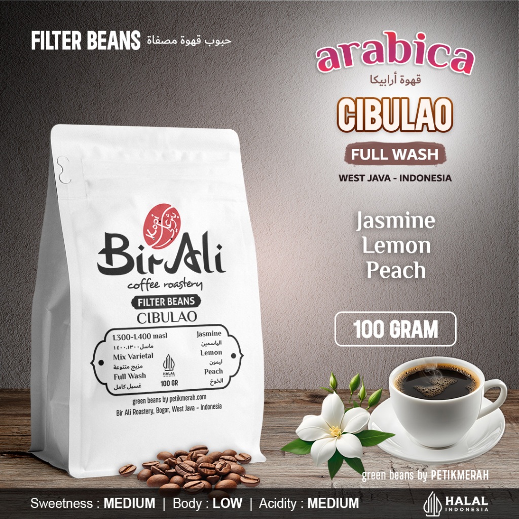 

CIBULAO FULL WASH BOGOR Filter Beans Biji Kopi Bubuk Arabika Arabica Petik Merah Coffee Roarst 100GR
