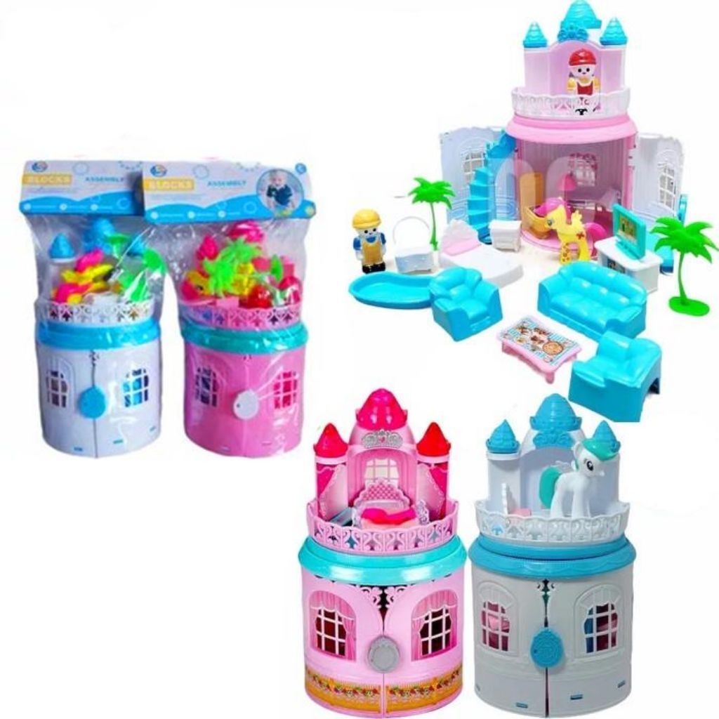 1158 Mainan Anak Susun Rumah / Mainan Rumah Istana Bahan Plastik / Mainan Rumah Rumahan Beserta Kara