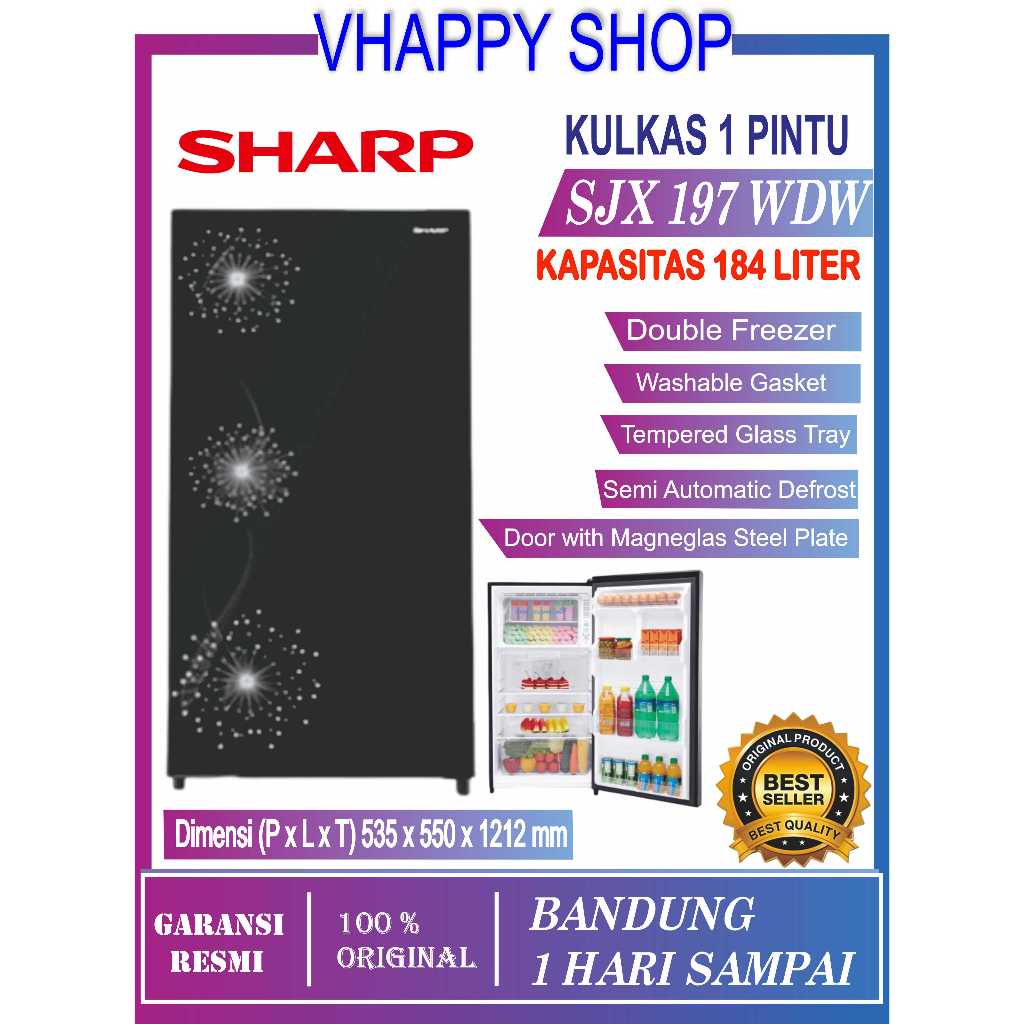 Kulkas Sharp 1 Pintu Double Freezer Hemat Energi || Kulkas Sharp SJ-X197W-DW Tempered Glass Tray