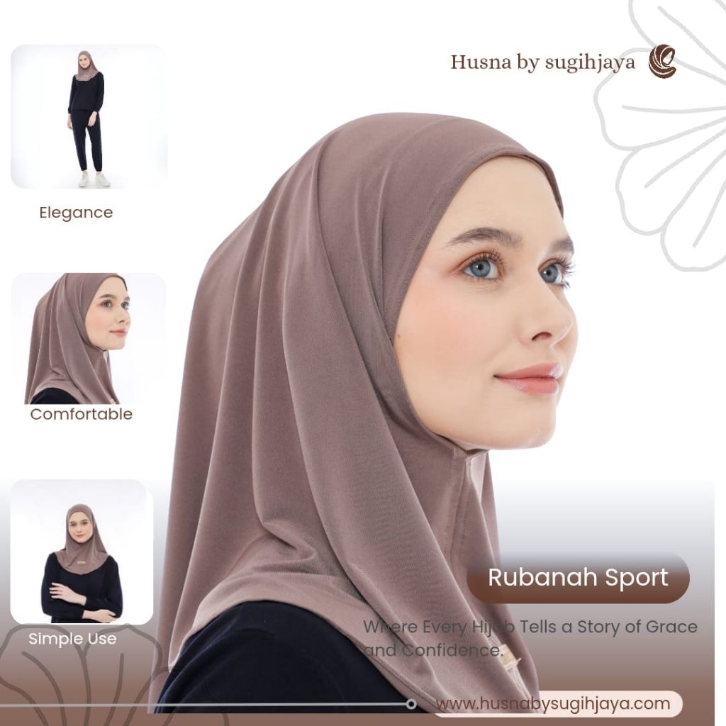 Hijab Rubanah sport non pet bergo/jilbab jersey premium ori husna/jersey premium