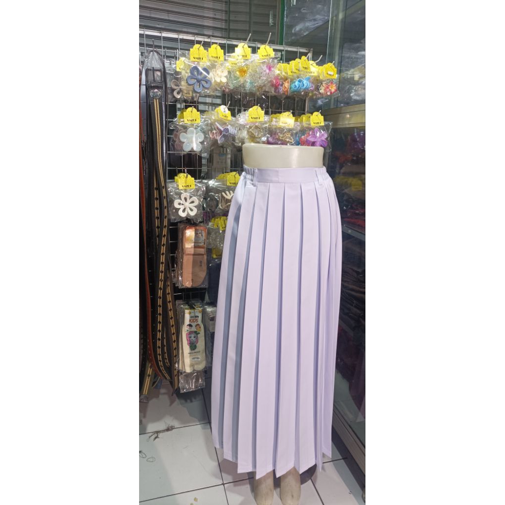 Rok rempel putih SMP SMA wanita karet pinggang ukuran bawah lebih  lebar