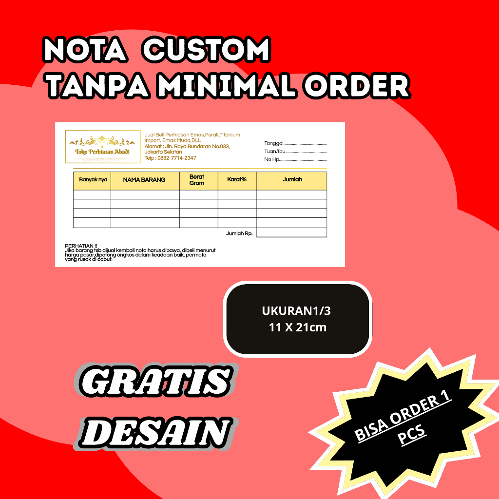 

Nota Custom 1/3 ukuran 11x21 | Nota Menu | Nota Kwitansi | Kwitansi| Nota murah