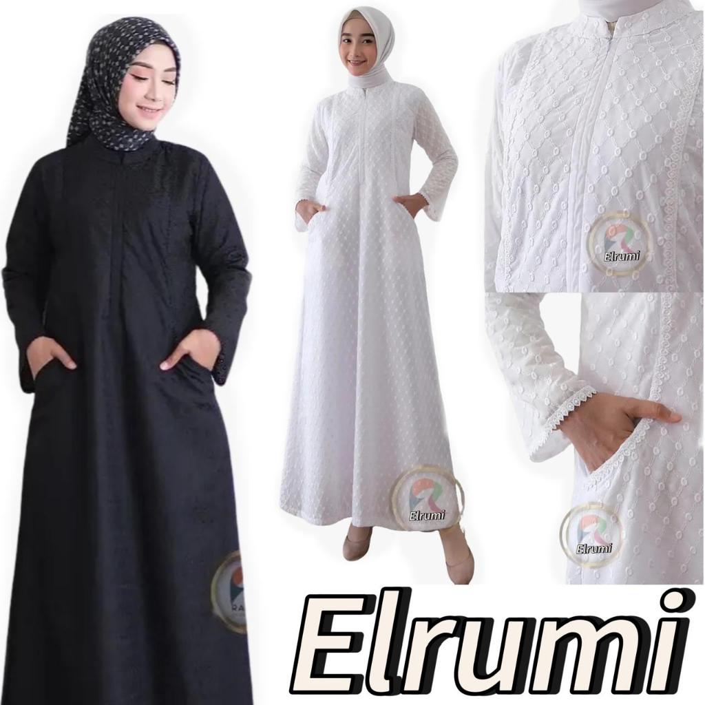 Gamis Wanita Muslim Mewah Elegan Haji Umroh Putih Hitam Motif Polkadot Jumbo Premium Terbaru 2025