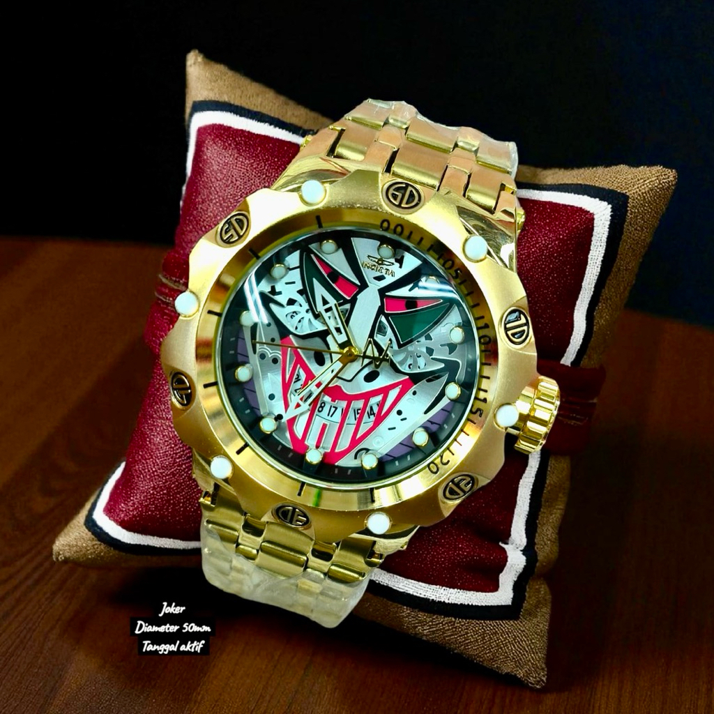 JAM TANGAN PRIA INVICTA JOKER FACE DATE ON RANTAI STEINLESS SOLID