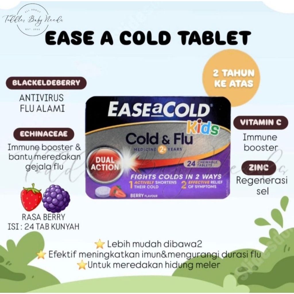 Ease a Cold Tablet Anak Obat Herbal dengan Ekstrak Blackeldeberry Echinaceae Zinc Vitamin C Aman Mer
