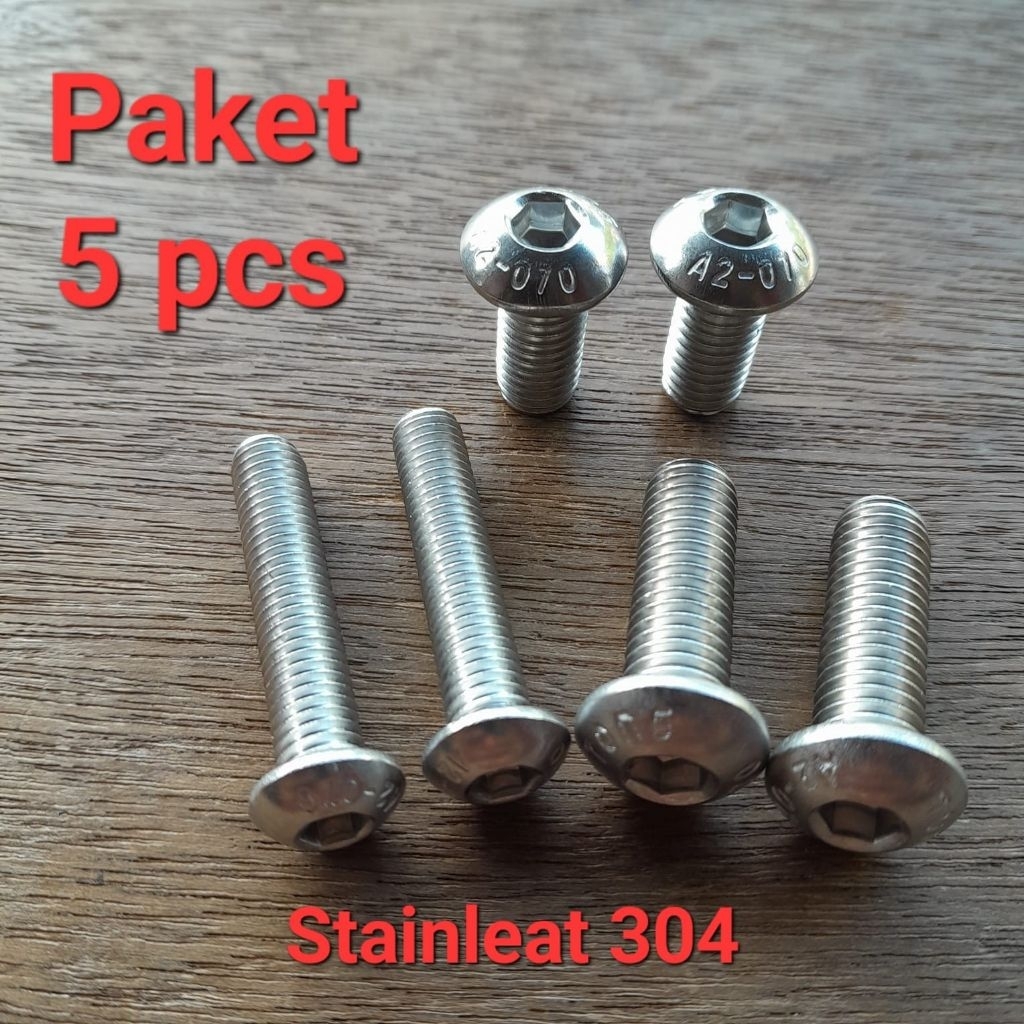 Baut soket button L stainlest 304 M10 (paket 5 pcs) | baut kepala oval stainlest M10 | baut kunci L 