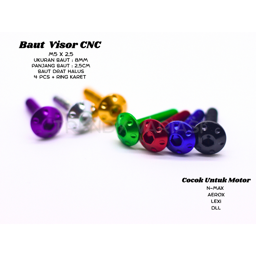 Baut Visor CNC 2,5cm Xenos Plus Ring Karet Windshield Baut Visor CNC Xenos 4 Pcs Nmax Aerox Lexi