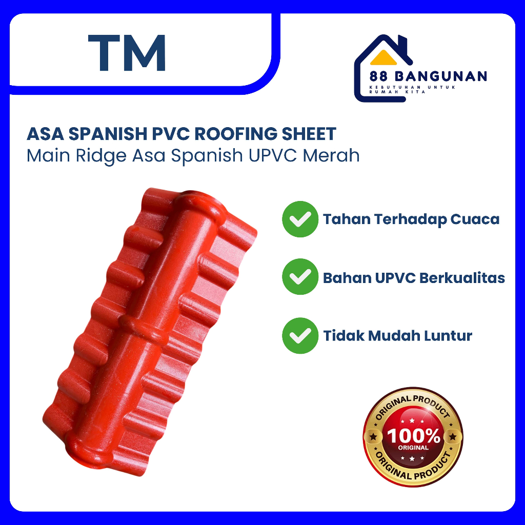 Aksesoris Genteng / Atap Upvc Asa Spanish Pvc Roofing Sheet Main Ridge Merah