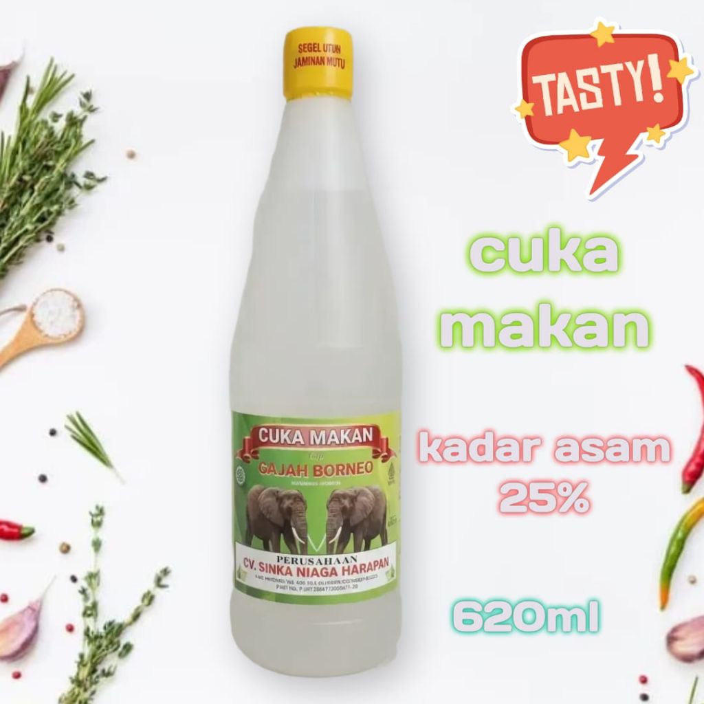 

cuka putih cuka makan cuka dapur cap gajah borneo kandungan asam 25% isi 620ml