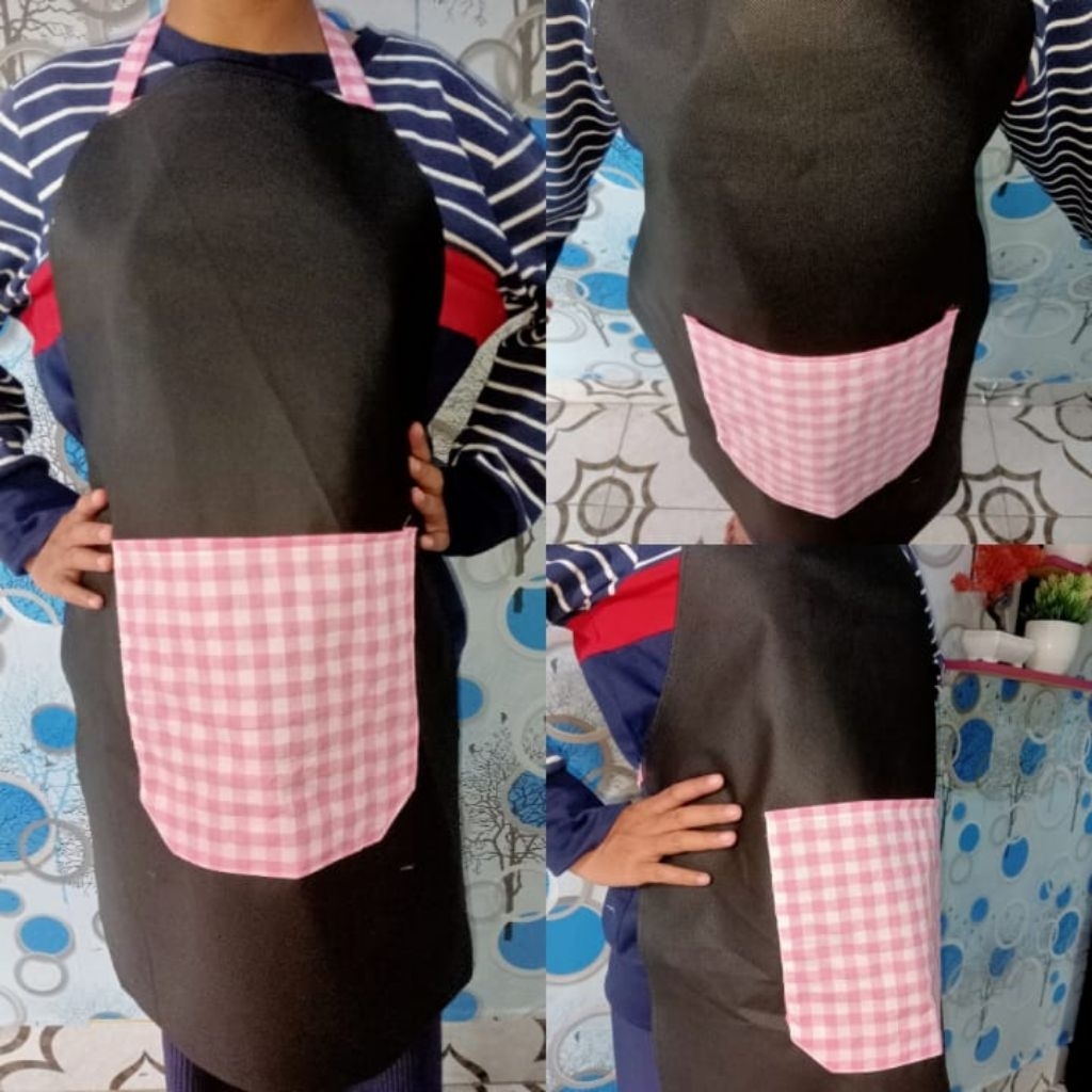 celemek /APRON/celemek polos kombinasi kain kotak stayllis