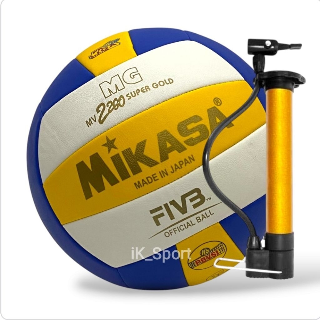 Bola Sepak MIKASA MV2200 SUPER GOLD Asli Jahit . Bola Volley Mikasa Bonus Pompa