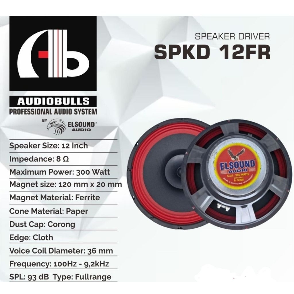 speaker elsound 12" spiker 12inch speker 12in speaker driver 12FR fullrange corong