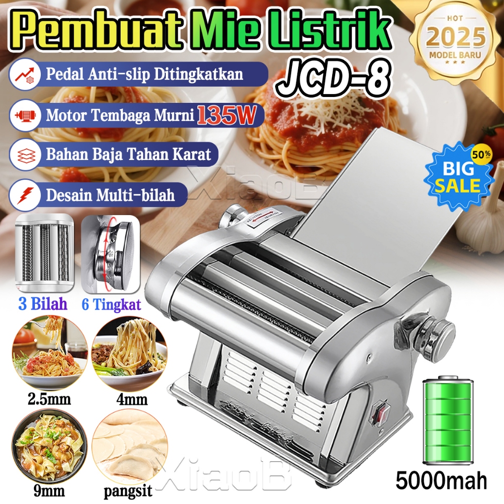 Mesin Pengepres Mie Listrik Komersial Mesin Penggulung Mie Stainless Steel 3 Mata Elektrik Otomatis 
