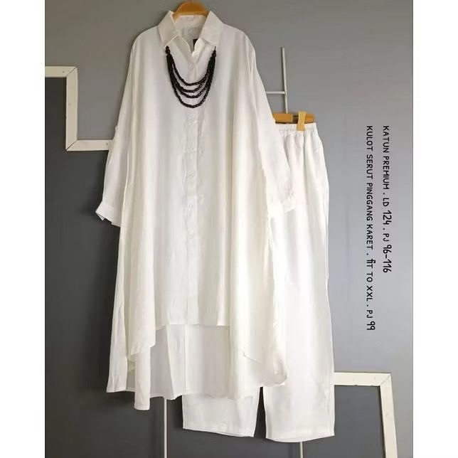 Lea One Set Wanita Bahan Katun Simple Elegan Terbaru 2025 Set Tunik dan Celana Panjang Setelan Remaj
