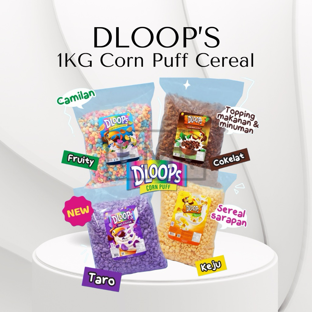 

Dloops 1KG Corn Puff Sereal / Snack Puff / Sereal Susu / Cereal / Jumbo / Sarapan / Camilan / Snack / Jajan / Kemasan Besar