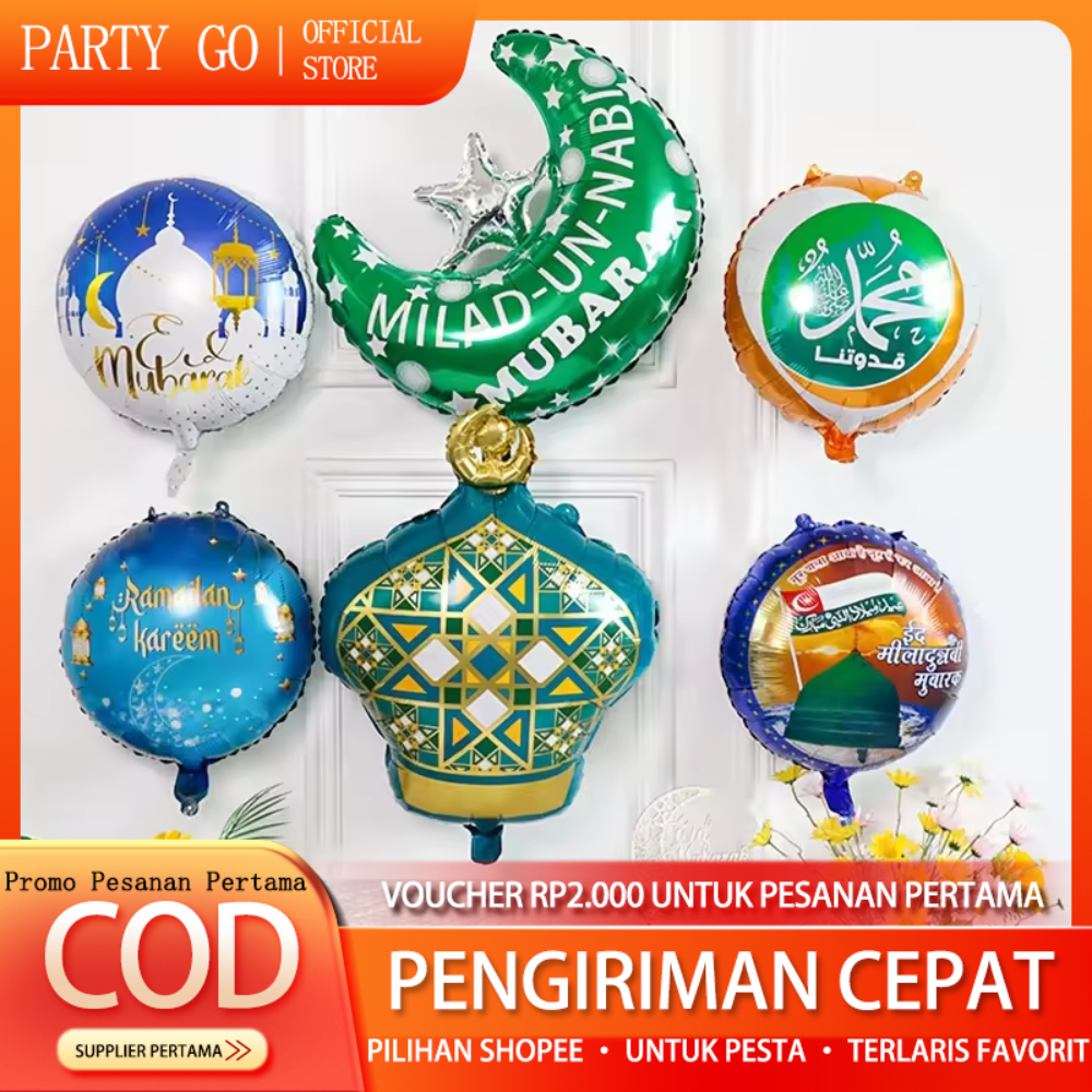 Balon Foil Ramadhan Balon Bulan Bintang Bulan Sabit Balon Kubah Masjid Hiasan Dekorasi 1 Pcs 18 Inch