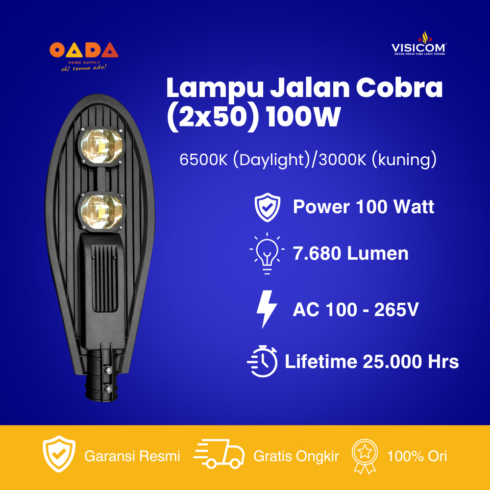 VISICOM Street Light Cobra Lampu Jalan PJU LED (2X50) 100 Watt