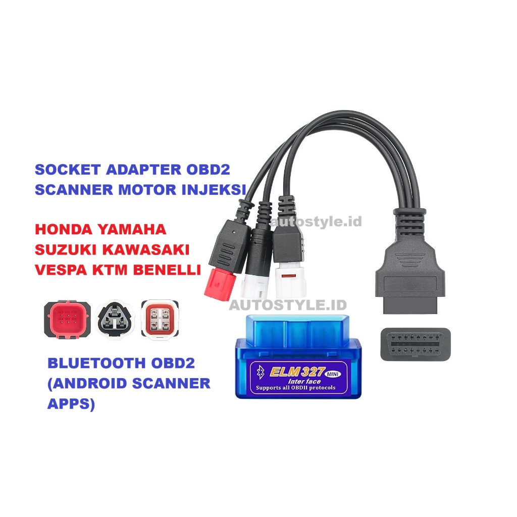 Soket Adapter OBD2 3-in-1 untuk Riset Motor Injeksi Yamaha Honda Kawasaki suzuki Reset Scanner DTC C