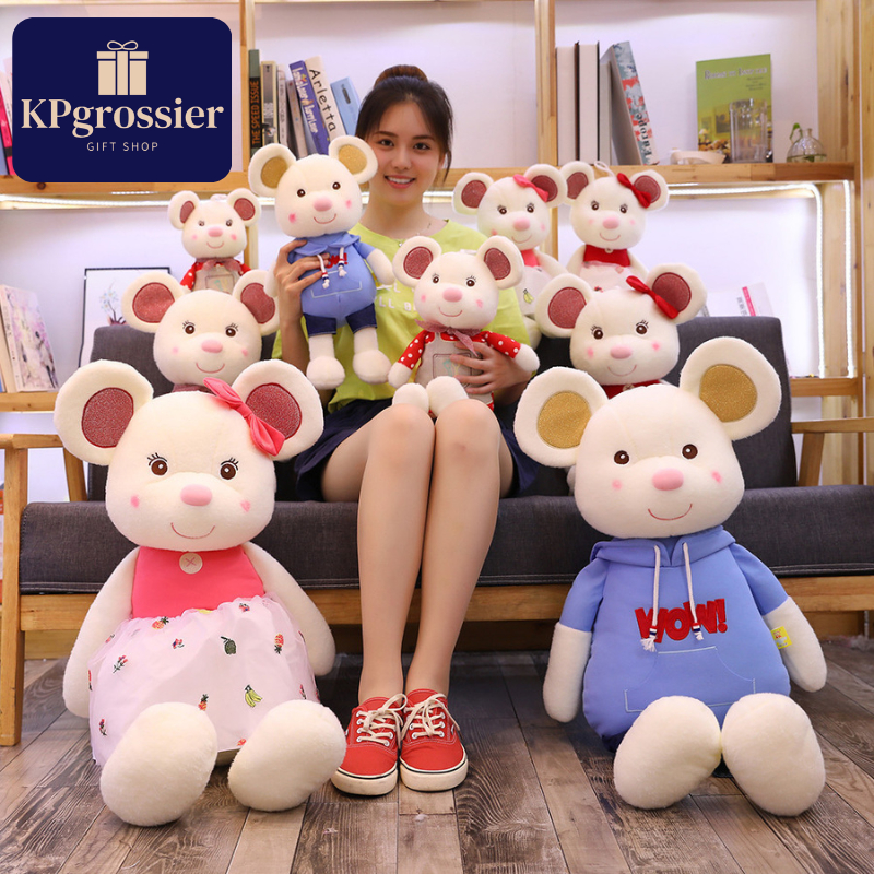 Boneka Tikus Putih Jumbo Premium Kostum Dress dan Kemeja 63 - 82 cm