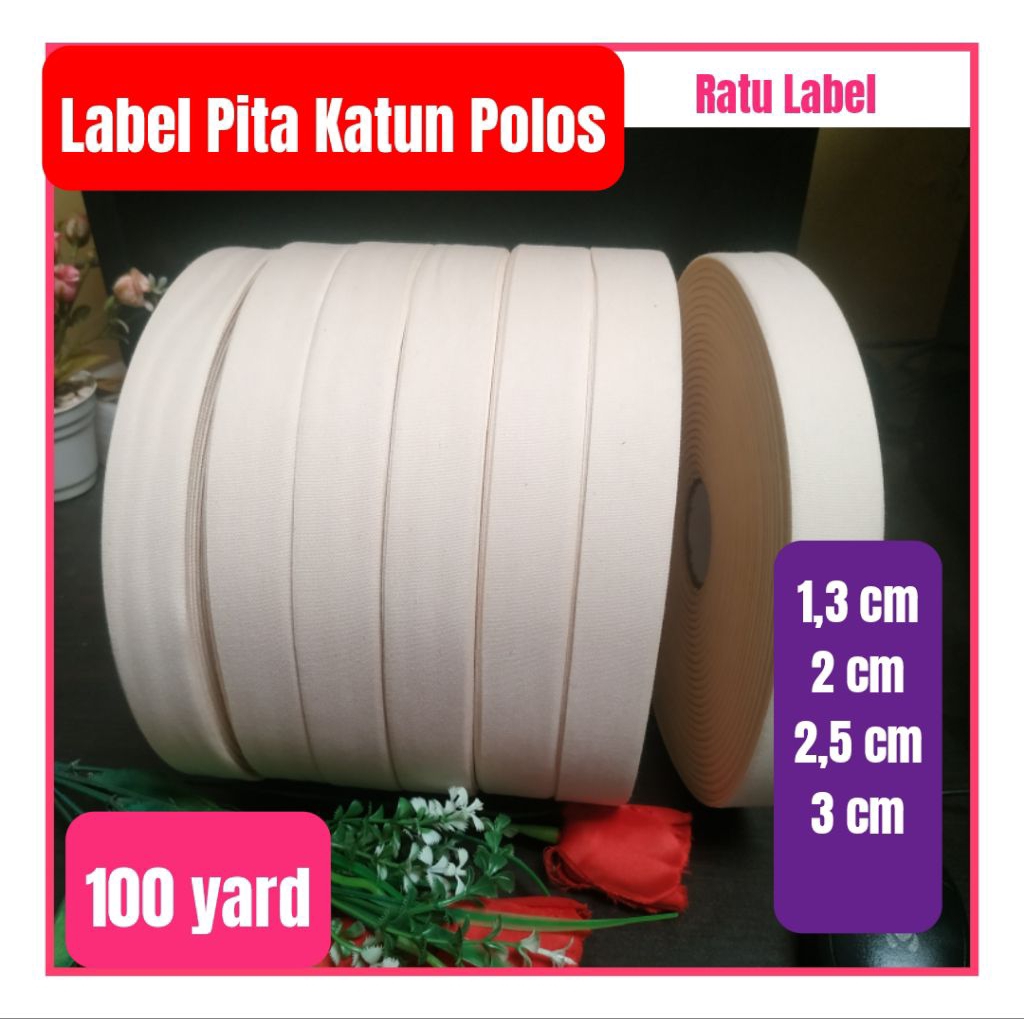 

Label Katun Cream Polos Hitam 1 cm 2cm 2,5cm 3cm