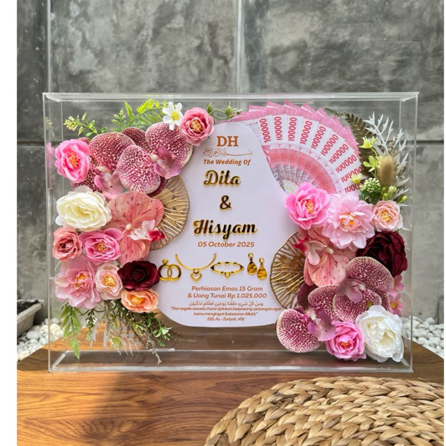 Bingkai mahar pernikahan akrilik 30x40/ Bingkai mahar transparan modern