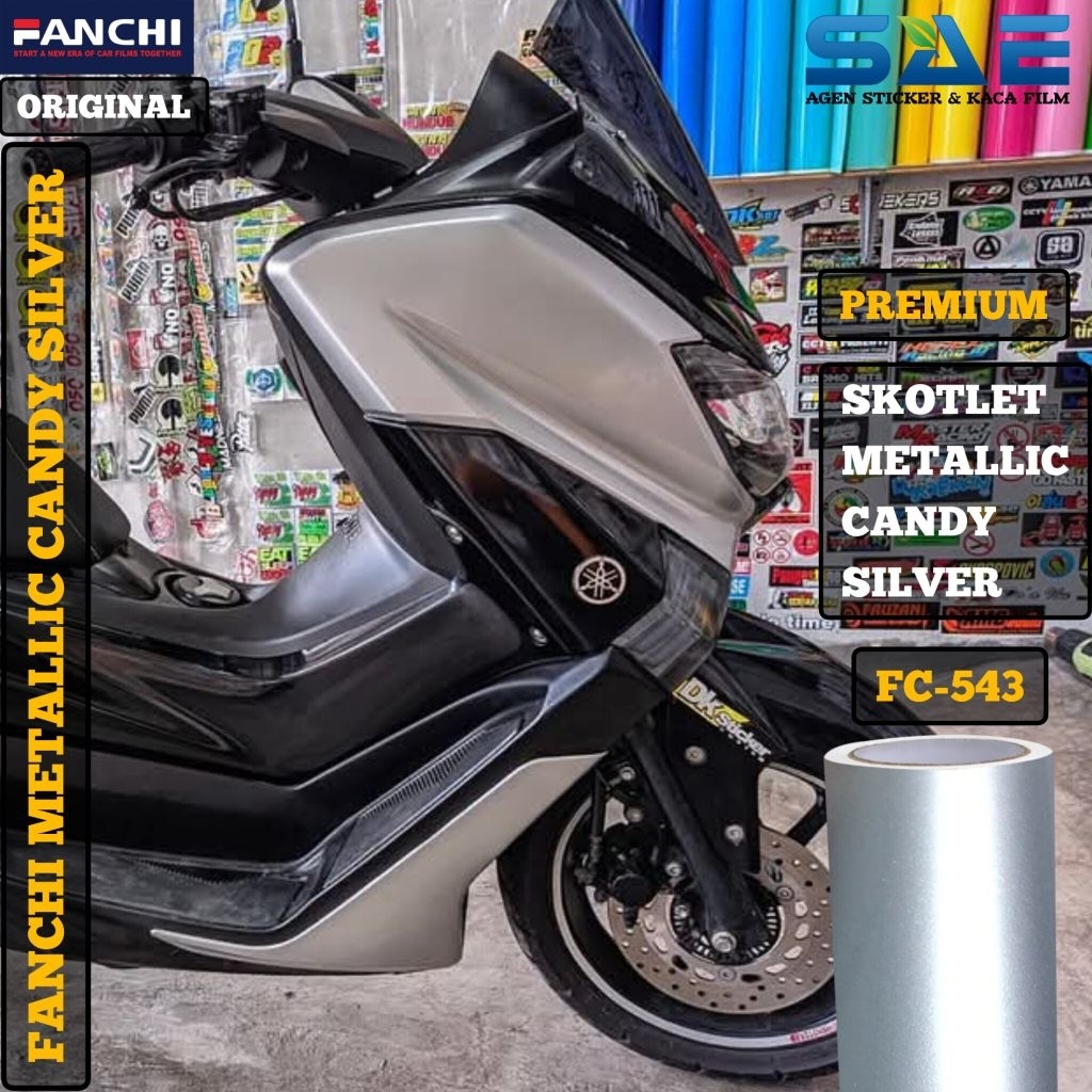 Skotlet Silver Metallic Candy Sticker Motor Warna Silver Glossy