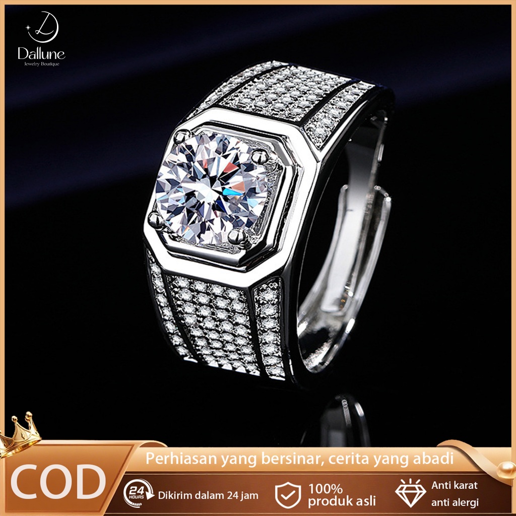 Cincin Pria Mewah Cincin Berlian Moissanite & Cincin Kawin Emas Putih dengan Berlian Asli | Desain E