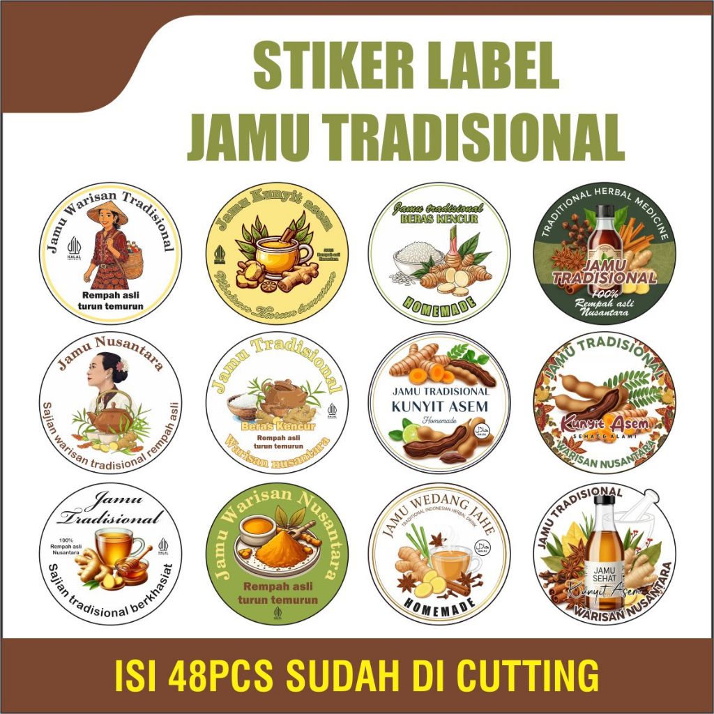 Stiker label Minuman Jamu Tradisional | Free Cutting Sesuai Pola | Stiker A3+ Label