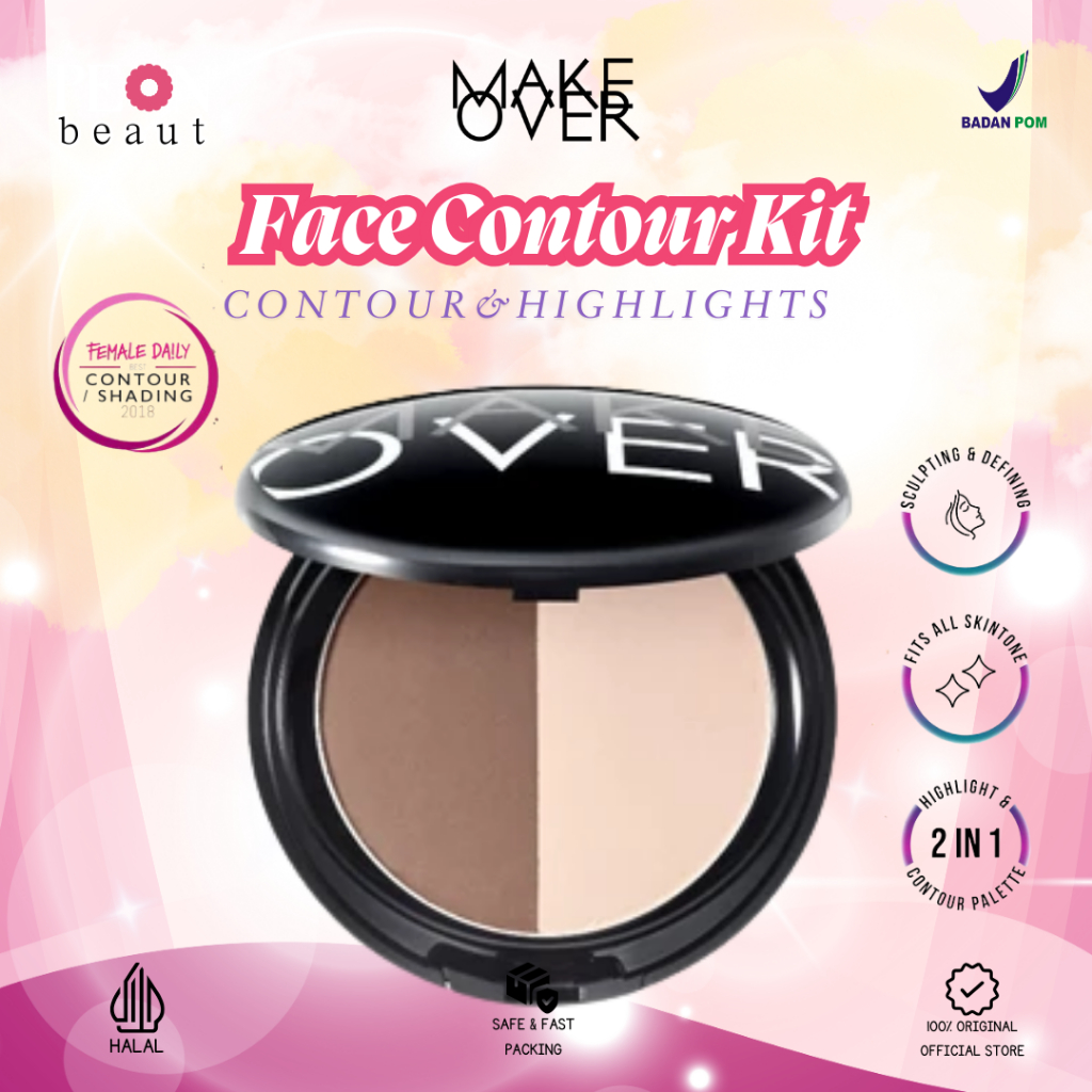 MAKE OVER Face Contour Kit 14 g - Contour & Highlight | MakeOver Face Contour Kit | Contour Wajah
