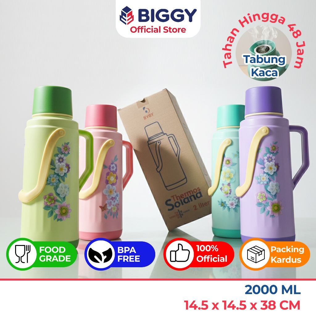 Termos Air Panas Dingin 2 Liter Jumbo Tabung Kaca Premium - Tahan 48 Jam