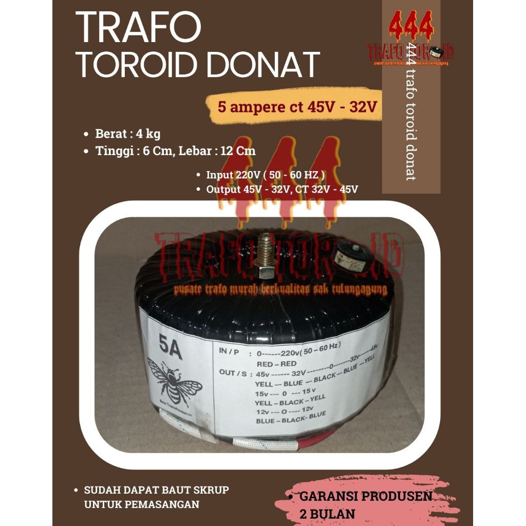 trafo toroid donat 5 ampere CT 45V - 32V