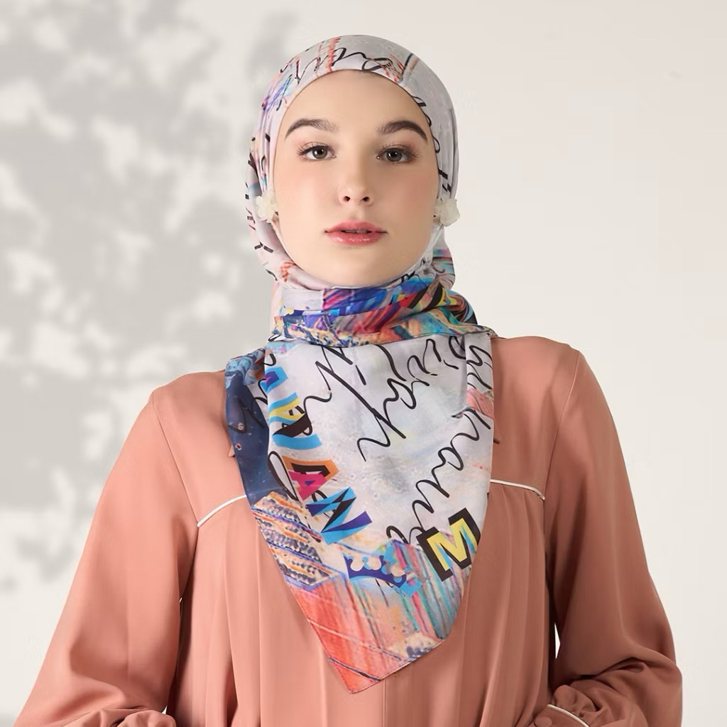 MANDJHA Spectrum White Scarf By Ivan Gunawan - Jilbab Hijab Segi Empat ORIGINAL