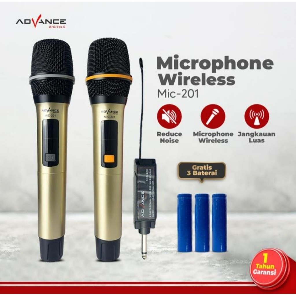 Microphone Wireless Advance MIC-201 GOLD Dual Mic/Mic Tanpa Kabel Advance MIC201 GOLD ORI