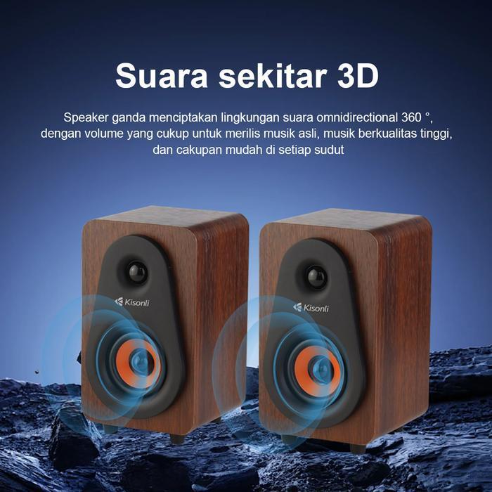 KISONLI SPEAKER KOMPUTER/LAPTOP MOTIF KAYU T-009 SPEAKER PC DEKSTOP MULTIMEDIA STRONG BASS