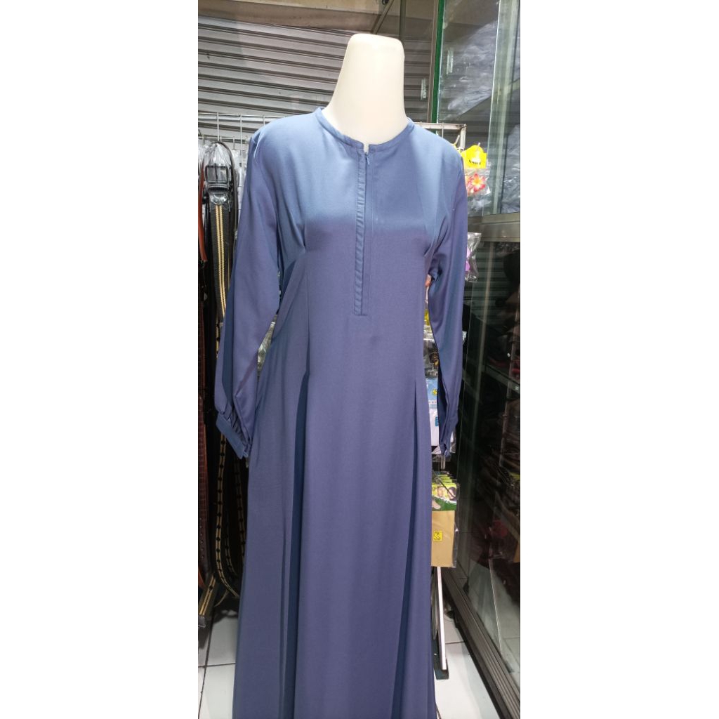 gamis dlim fit warna denim wanita elegan  lembut kuat tidak panas