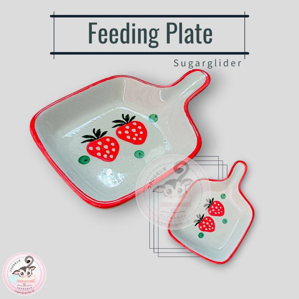 Feeding Plate | Tempat Makan | Sugarglider | Motif | Strawberry | Ceramic