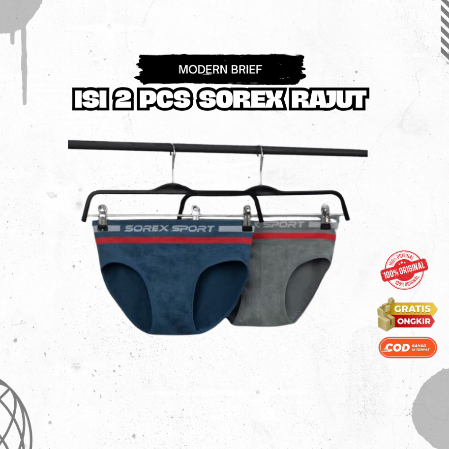 Sorex Celana Dalam Pria Modern Brief ISI 2 PCS Rajut Sport Original Gratis Ongkir COD Tersedia CD Ra