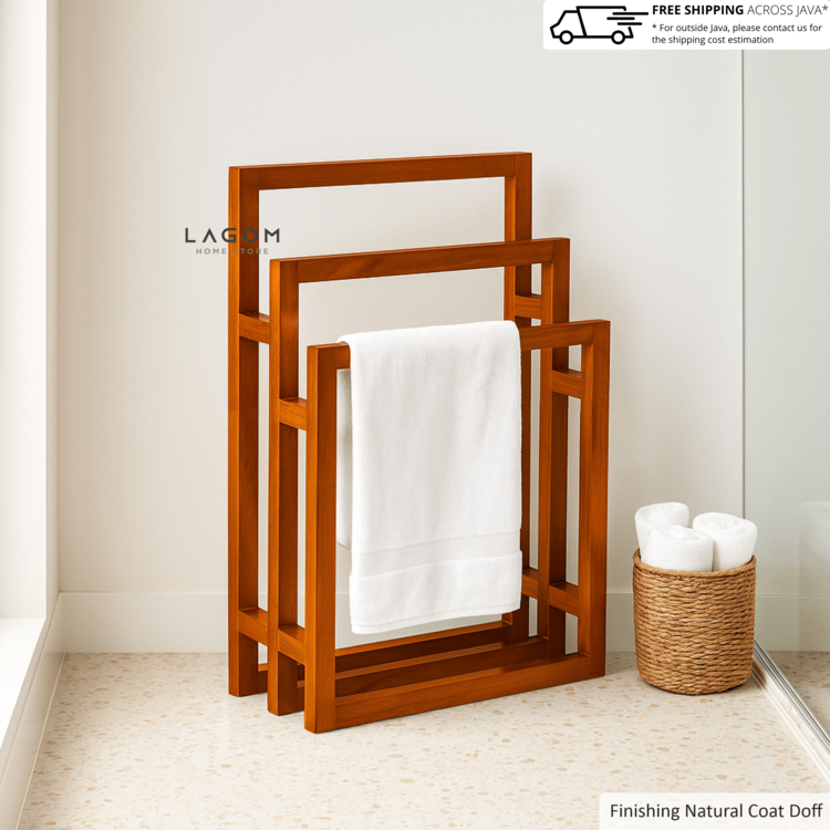 Lagom Home Store Rak Handuk Bertingkat Minimalis Kayu Jati