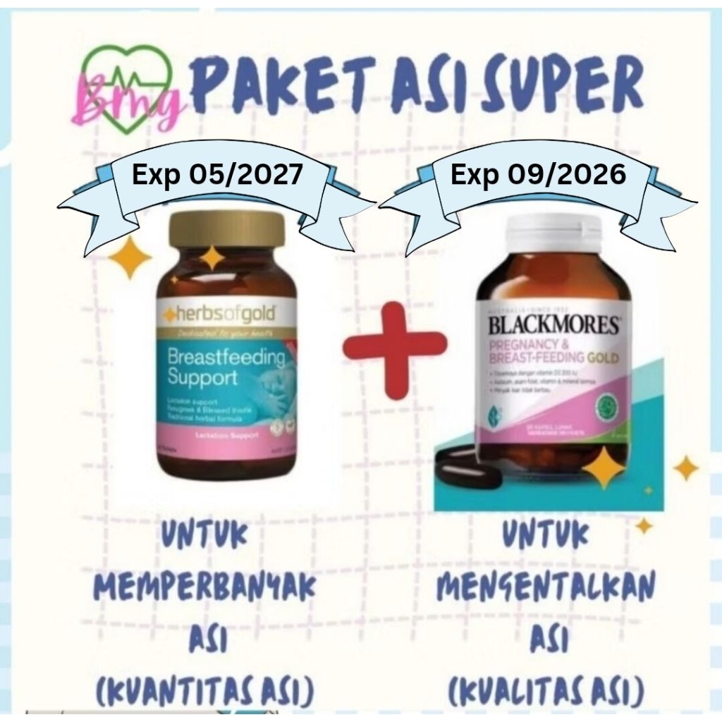 PAKET ASI booster | Suplemen Menyusui | herbs of gold HOG exp 2027 dan blackmores Pregnancy BM . Exp